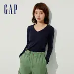 GAP 女裝 棉質舒適素色V領長袖T恤-海軍藍色(514604)