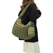 Puffer Tote Bag Quilted Puffy Crossbody Carryall Handbag-Army Green