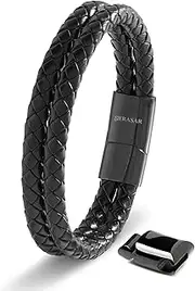 [SERASAR] | Premium Genuine Leather Bracelet [Double] For Men in Black | Magnetic Stainless Steel Clasp in Black, Silver and Gold | Exclusive Jewellery Box | Great Gift Idea