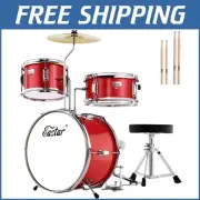 Poplar Wood 14'' Kids Drum Set with Adjustable Throne - Perfect Christmas Gift