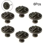 6Pcs Antique Rose Flower Handle Knob For Dresser Drawer Cupboard Cabinet Door