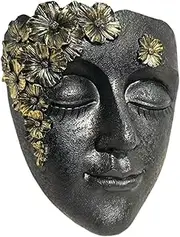 yuksok Face Sculpture Planter Outdoor Tree Decoration Decorative Creative Resin Figurine Flower Pot for Patio Living Room Yard Decor, Black