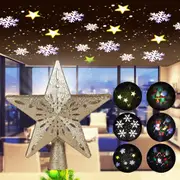 Christmas Tree Topper Glittery Gold Star Tree Topper 6 Kinds of Projection Effects for Xmas Holiday Party