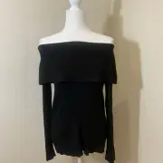 White House Black Market Tie Back Sweater Black Ribbed Bodycon Classic Elegant