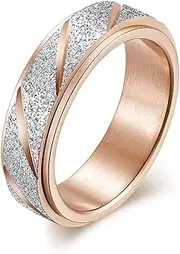 RIUKIU Geometric Frosted Turnable Ladies Ring, Fashionable Stainless Steel Ladies Ring,Rose Gold,7