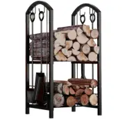 Fireplace Firewood Log Rack 5-Piece Storage Logs Holder with Tools Set with 4 To
