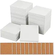 GNIEMCKIN 45 Pieces 4x4 Inch Blank Ceramic Coasters, Unglazed Ceramic Tiles Coasters, Ceramic Tiles with Cork Backing Pads for Painting, DIY Crafts, Mosaics, Square, White.