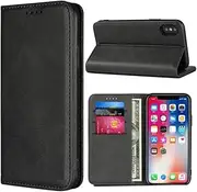 Cavor for iPhone Xs Max Case,Cowhide Pattern PU Leather Book Wallet Magnetic Kickstand Flip Cover Phone Cases with Card Slots(6.5")-Black