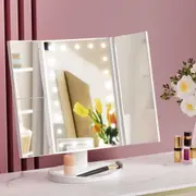 TOOLKISS Tri-Fold Makeup Mirror with LED Light – 1X/2X/3X Magnifying Travel Portable Mirror, High-Definition Bathroom Mirror with Touch Control & 180° Swivel