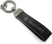 MELDBUPO Leather Car Keychain Motorcycle Key Chain Key Fob Holder Keychain Keyrings Zinc Alloy Buckle for Suzuki Car Auto Accessory Key Ring, Black Out