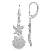 Sterling Silver De-Ani Rhodium-Plated Starfish And Shell Leverback Earrings