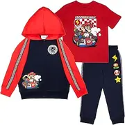 [Nintendo] Super Mario Video Game 3-Piece Set Boys Short Sleeve T-Shirt, Zip Up Hoodie, Jogger Pants 3-Pack Bundle Set