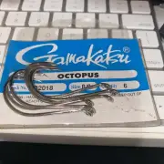 Gamakatsu Octopus Hook #8/0 Barbed Needle Point,Ringed Eye Nickel 6/pack 02018