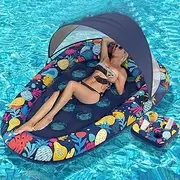 Pool Lounge Float with Canopy UPF 50+, Pool Floats with Cup Holder, Removable Canopy, Pool Floats Adult Heavy Duty, Suitable for Beach Pool Party(Light)