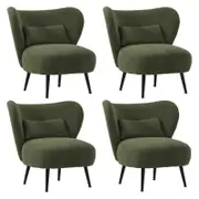 Oikiture 4x Armchair Lounge Chair with Lumbar Pillow Wingback Velvet Green
