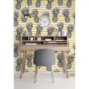 Pineapple With Striped Removable wallpaper Abstract Art Gold Lines Wall Mural