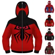 SpiderMan Full Zip Hoodie Over Face Mask Kids Boys Jacket Tops Cosplay Costume