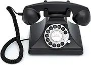 GPO 200 Classic Vintage Phone - Rotary Dial, Cloth Cord, Traditional Bell Ring Tone - Black