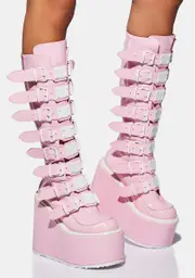 [Demonia] Pink Holographic Trinity Boots