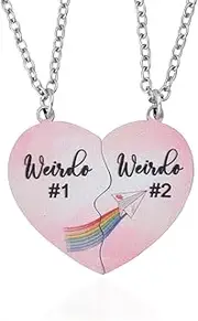 [YALLNASL] Best Friend Friendship Necklaces for 2 Girls Bestie Christmas Presents for Friend Birthday Gifts for Wife Anniversary Valentines Day Gifts from Husband Weirdo 1 Weirdo 2 Necklaces for Best Friends
