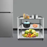 3 Tiers Rolling Kitchen Trolley Cart Storage Serving Shelf 300LBS Silver
