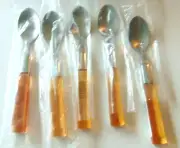 Set of 5 YELLOW CLEAR LUCITE HANDLES FLATWARE STAINLESS SPOONS China