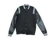 Boohoo Man Tall Bomber Jacket Letterman Varsity Black Striped Quilted Lining