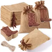 50 Pcs Burlap Drawstring Bags with Boot Shape Tags, Western Cowgirl Sacks Bul...