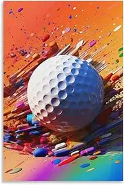 FireDeer Sport Poster Inspirational Wall Art American Football Helmet Baseball Basketball Soccer Colorful Graffiti Pictures for Boy Living Room Decor (08-golf ball,16x24inch-Unframe)