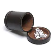 RERIVER PU Leather Dice Cup with Lid, Dark Chocolate Leatherette and Dark Bro...