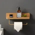 Wooden Wood Tissue Shelf Free Punch Paper Towel Holder Bathroom