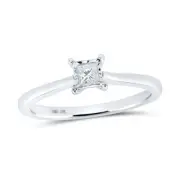 10K WHITE GOLD PRINCESS DIAMOND SOLITAIRE RING 1/6 CTTW