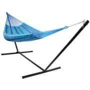 2-Person Woven Cotton/Nylon Hammock with Steel Stand - Blue by Sunnydaze