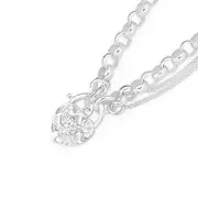 Silver Clear Cz Filigree Heart Padlock Bracelet in White