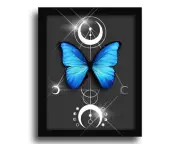 Morpho Butterfly on Metallic Blue Sacred Geometry Bright Silver Foil Framed Gift