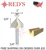 Tideway Carbide PRO LC03011604 1" 90 V Groove 1/4" shank router bit
