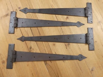 4 LARGE Strap T Hinges 18" Tee Hand Forged In Fire Barn Rustic Door Iron Arrow