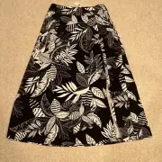 Talbots Skirt SMALL Black White Palm Leaves MIDI Cotton Pull on NWT NEW