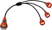 Adapter Splitter Extension Lead 10A 5 Pin Plug to 3 x 3 Pin 10A Flat Single Phase Socket, Heavy Duty