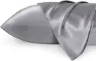 Bedsure Satin Pillowcase Standard Set of 2 Dark Grey Silky Pillow Cases for Hai