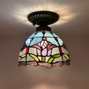 Tiffany Style Ceiling Lights Stained Glass Purple Tulips LED Bulbs 8"H*8"W*8"D