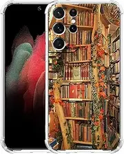 [Nsyosio] Vintage Bookstore Case for Samsung Galaxy S21 Ultra,Aesthetic Old Books Library Pattern,Trendy Soft TPU Bumper Case for Galaxy S21 Ultra