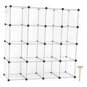 Cube Storage Organizer, 16-Cube Shelves Units, Plastic Transparent White