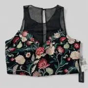 My Michelle Womens Embroidered Crop Top Size 7 Black Floral Sleeveless
