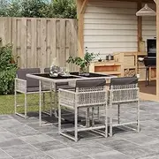 Generic 5 Piece Garden Dining Set with Cushions Light Grey Poly Rattan