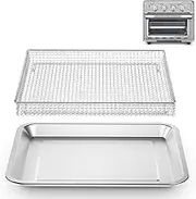 Stainless Steel Air Fryer Basket and Tray, Compatible with Cuisinart Airfryer TOA-060 and TOA-065, Stainless Steel Baking Pan, Cooking and Baking for Convection Toaster Oven, 1 Set, Silver