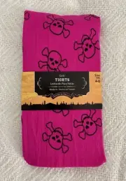 NWT Hot Pink Nylons Stockings Tights Black Skull & Crossbones. Girls 4-6.
