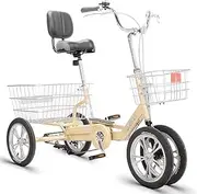 TT-YED Carbon Steel Tricycle with Large Basket and Adjustable Seat, Double Wheel Three Wheel Beach Cruiser, Low Straddle Frame, Outdoor Fitness Sport Tricycle for Men and Women,Yellow