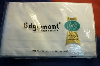 EDGEMONT COMBED PERCALE TWO PILLOW CASES 42" X 38" 180 THREAD COUNT