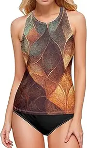 [AIXIWAWA] Bronze Leaf Women's Tankini Tops, Swimsuit Top for Beach Pool Vacation S